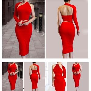 Red one sleeve bodycon dress